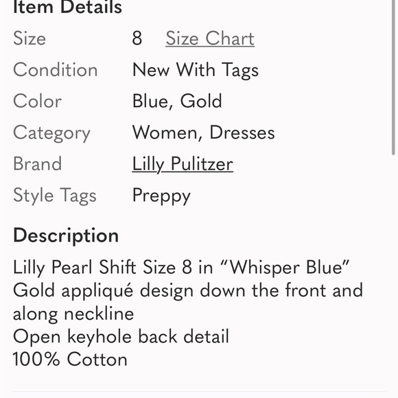 Lily Pulitzer Pearl Whisper Blue Gold Embroidered Shift Dress EUC Size 2 - Picture 12 of 12